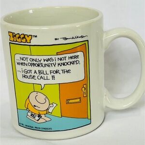 Vintage Ziggy Comic Strip Ceramic Mug - Yellow, Orange, Blue